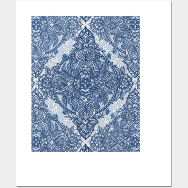 Denim Blue Lace Pencil Doodle Wall Art by micklyn